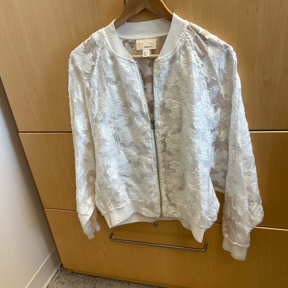 The Korner (Anthropologie) L White Lace Bomber Jacket EUC - Picture 14 of 15
